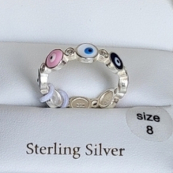 NWT Cynthia Rowley Evil Eye Multi Colored Enamel Sterling Silver Ring Size 8 - Picture 1 of 14